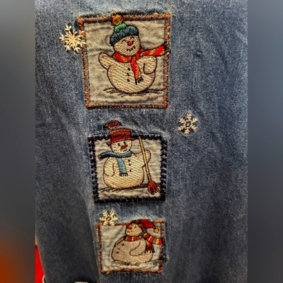 BOBBIE BROOKS Large Christmas Snowmen snow blue Jumper Maxi Vintage - Picture 2 of 13